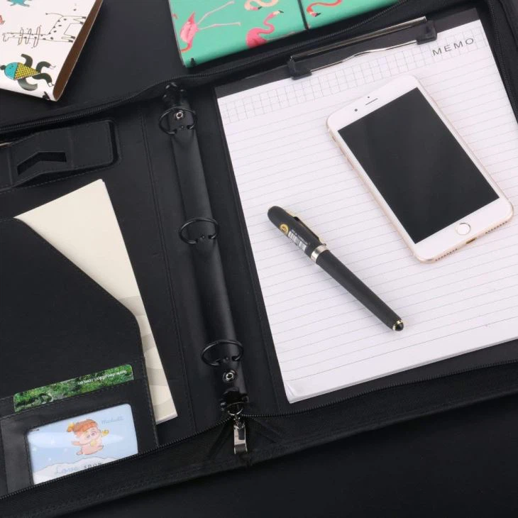 Black PU Leather Portfolio Case