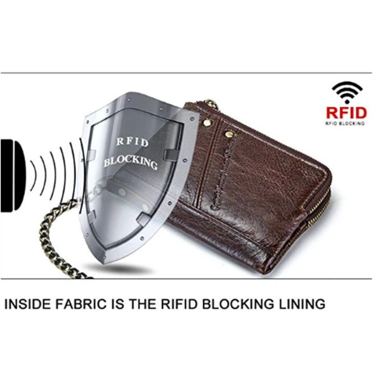 Contacts Leather Wallet RFID With Metal Chain