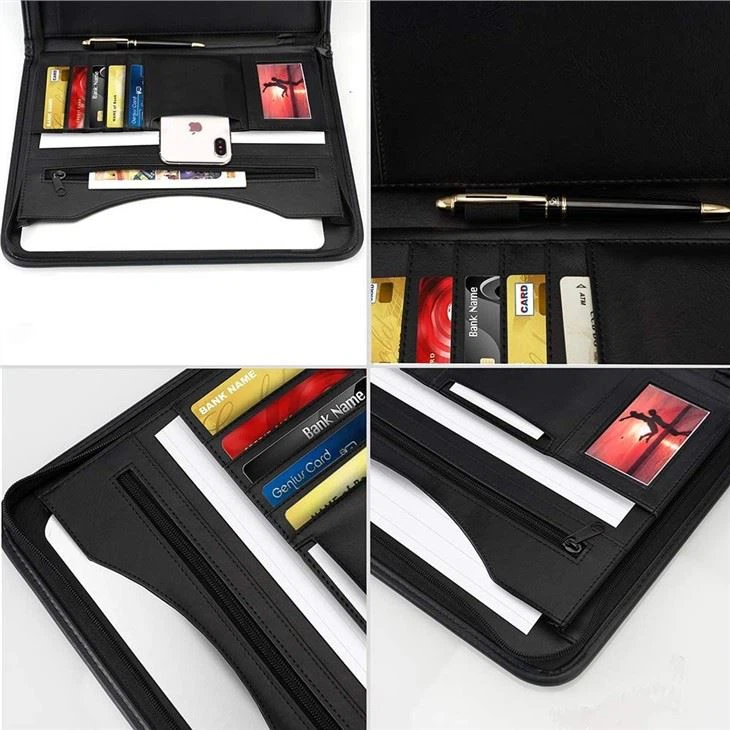 PU Leather Padfolio Zip Compendium